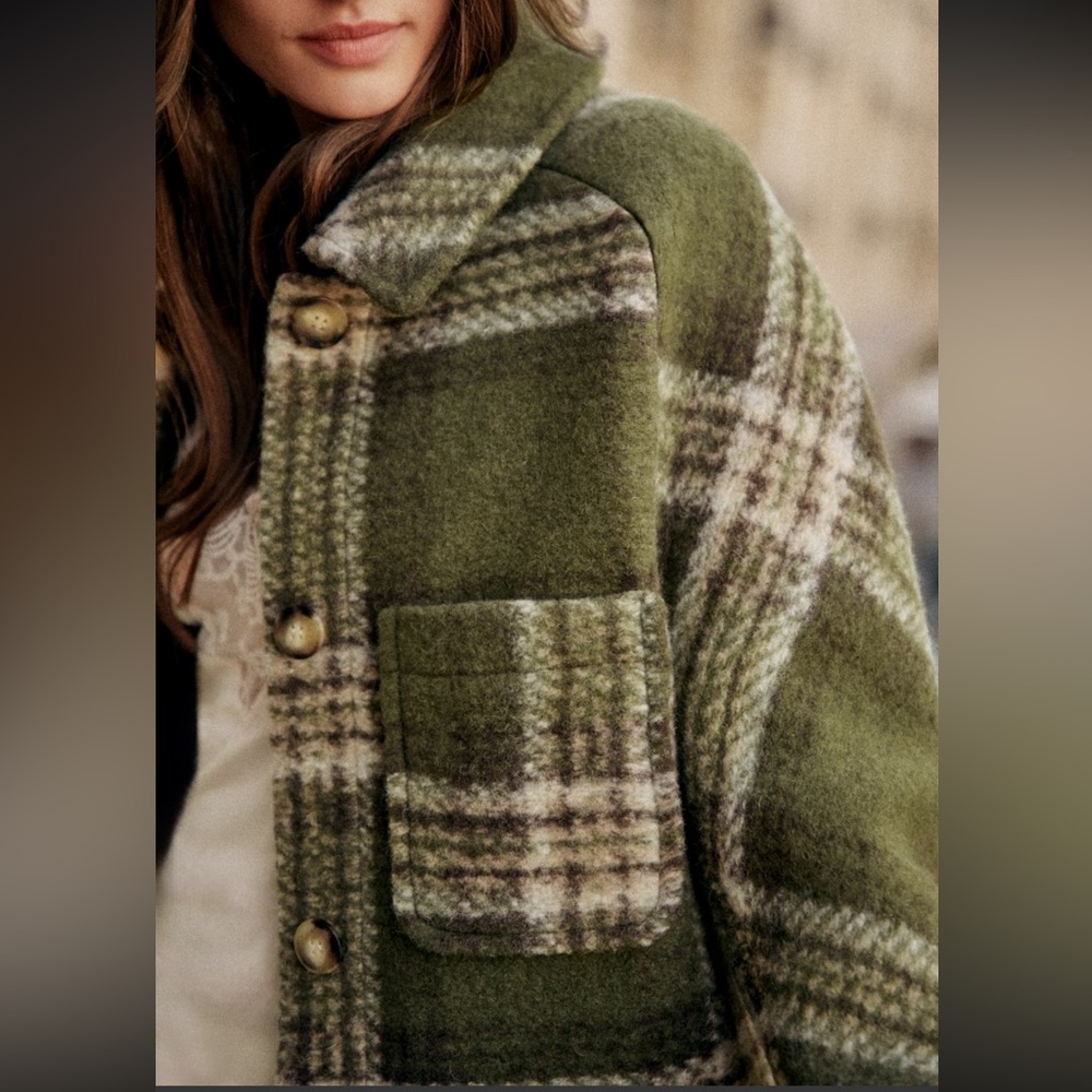 Sezane Paolo Green Khaki Plaid Check Jacket, NWT - Picture 3 of 10
